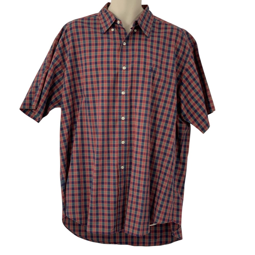 Ralph Lauren Blake Men's Short Sleeve Button Down Shirt Red Blue Plaid Size XL